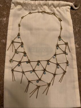 Fossil Gold Statement Necklace with Turquoise Accents